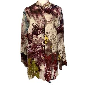 Citron Santa Monica Butterfly Abstract Patterned Button-Up 100% Silk Shirt - M